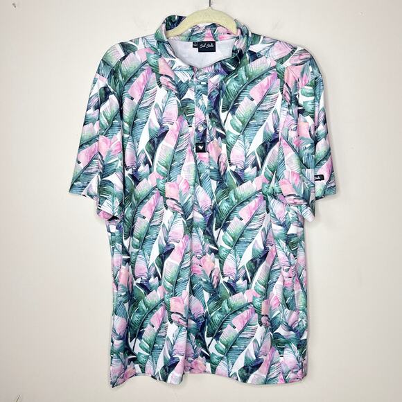 Bad Birdie Men's Size Large Feather Performance‎ Golf Shirt EUC Bright Abstract - Picture 2 of 10